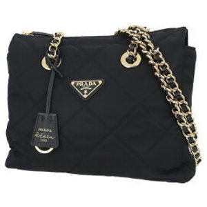 Prada Chain Tote Bag Re Edition Quilted Re Nylon Black Triangle Nylon